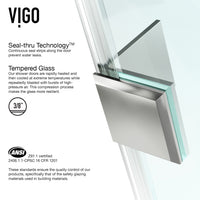 Piedmont 34 in. L x 34 in. W x 73 in. H Frameless Hinged Neo-angle Shower Enclosure and Meridian 4-Piece Bath Hardware Set in Brushed Nickel