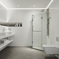 Piedmont 38 in. L x 38 in. W x 73 in. H Frameless Hinged Neo-angle Shower Enclosure and Satro 3-Piece Bath Hardware Set in Brushed Nickel