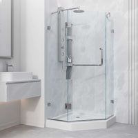 Frameless shower with slip-resistant floor and tempered safety glass