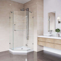 Tempered glass shower with included base and stainless steel hardware