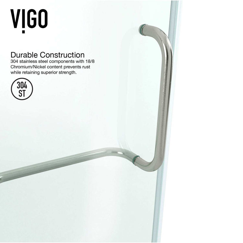 Brushed nickel frameless shower with base and left or right handle position