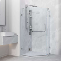 Clear glass shower with 73-inch height and magnalock seal-through technology