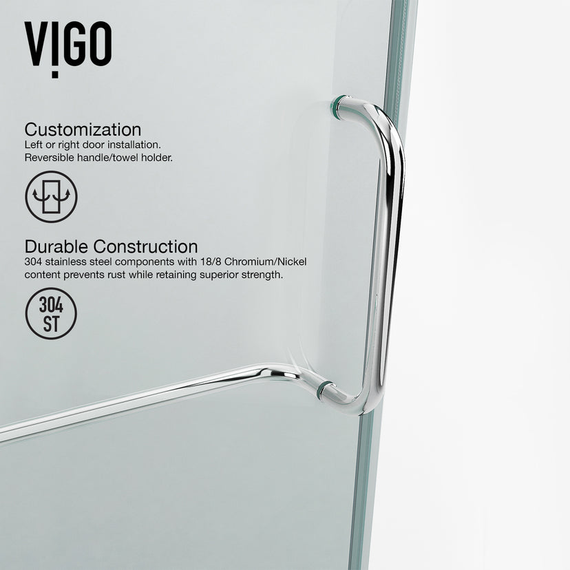 Piedmont 36 in. L x 36 in. W x 73 in. H Frameless Hinged Neo-angle Shower Enclosure and Satro 3-Piece Bath Hardware Set in Chrome