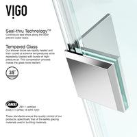 Piedmont 36 in. L x 36 in. W x 73 in. H Frameless Hinged Neo-angle Shower Enclosure and Satro 3-Piece Bath Hardware Set in Chrome