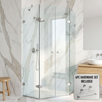 Gemini 45 in. L x 45 in. W x 73 in. H Frameless Hinged Neo-angle Shower Enclosure and Meridian 4-Piece Bath Hardware Set in Brushed Nickel