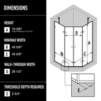 Gemini 45 in. L x 45 in. W x 73 in. H Frameless Hinged Neo-angle Shower Enclosure and Meridian 4-Piece Bath Hardware Set in Brushed Nickel