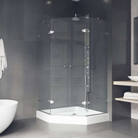 Neo-angle shower door with base included and cool touch exterior
