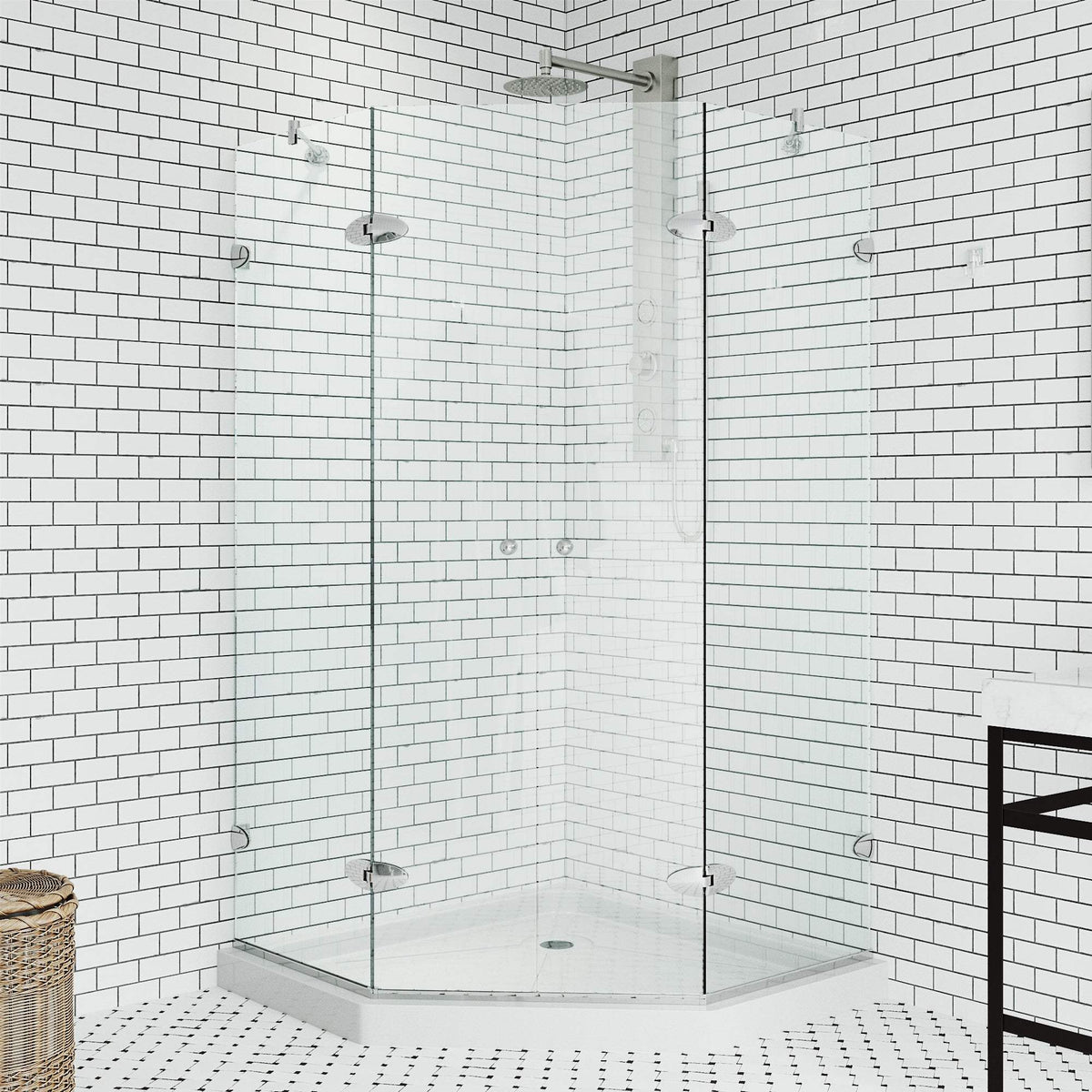 Chrome shower enclosure with base and tempered glass