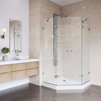 Double hinged shower door with base and reversible installation