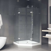 Modern shower enclosure with chrome frame and slip-resistant floor