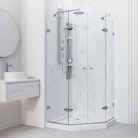 Modern contemporary shower door with base and chrome trim