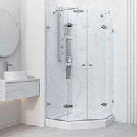 Modern contemporary shower door with base and chrome trim