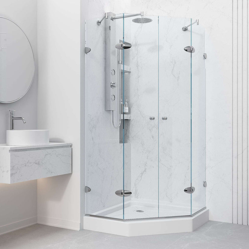 Modern contemporary shower door with base and chrome trim