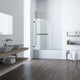 Alcove-style frameless shower door with seal-through technology and clear glass