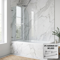 Orion 34 in. W x 58 in. H Frameless Hinged Tub Door and Satro 3-Piece Bath Hardware Set in Chrome