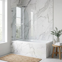 Orion 34 in. W x 58 in. H Hinged Frameless Tub Door in Chrome with 5/16 in. (8mm) Clear Glass and Cass 3-Piece Bath Hardware Set