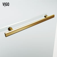 Orion 34 in. W x 58 in. H Hinged Frameless Tub Door in Matte Brushed Gold with 5/16 in. (8mm) Clear Glass and Cass 4-Piece Bath Hardware Set