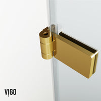 Orion 34 in. W x 58 in. H Hinged Frameless Tub Door in Matte Brushed Gold with 5/16 in. (8mm) Clear Glass and Cass 4-Piece Bath Hardware Set