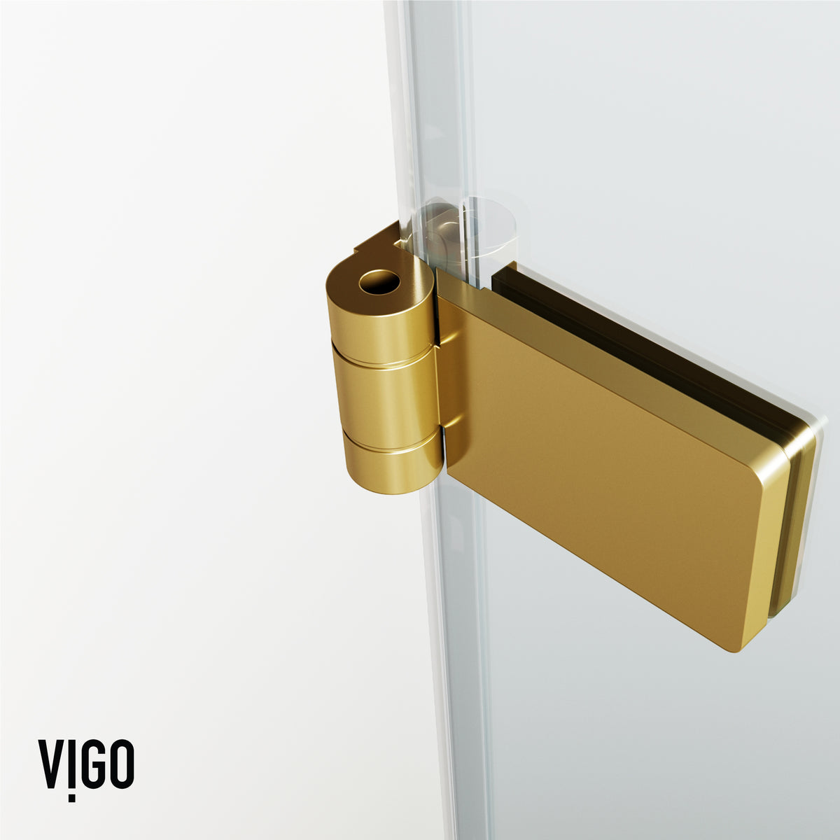 Orion 34 in. W x 58 in. H Hinged Frameless Tub Door in Matte Brushed Gold with 5/16 in. (8mm) Clear Glass and Cass 4-Piece Bath Hardware Set