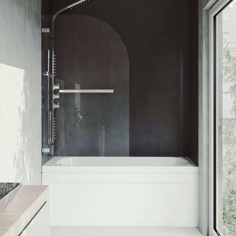 Stainless steel hardware tub door with stainless steel frame and tempered clear glass