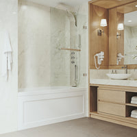 Rialto 34 in. W x 58 in. H Hinged Frameless Tub Door in Chrome with 5/16 in. (8mm) Clear Glass and Cass 3-Piece Bath Hardware Set
