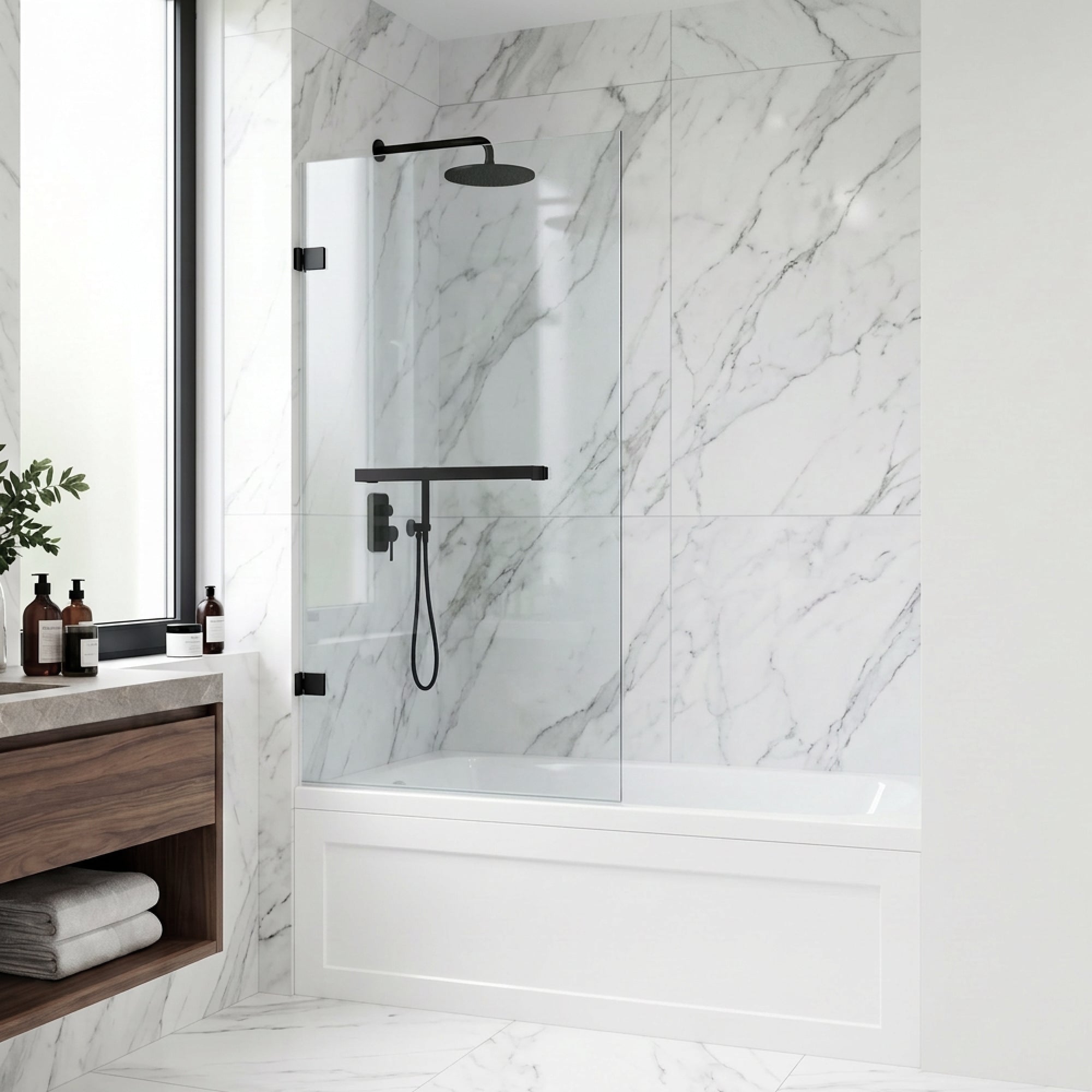 HIGUCHI式 LABO WELL Rialto – 34 in. W X 58 in. H Frameless Hinged Tub Door with 5/16