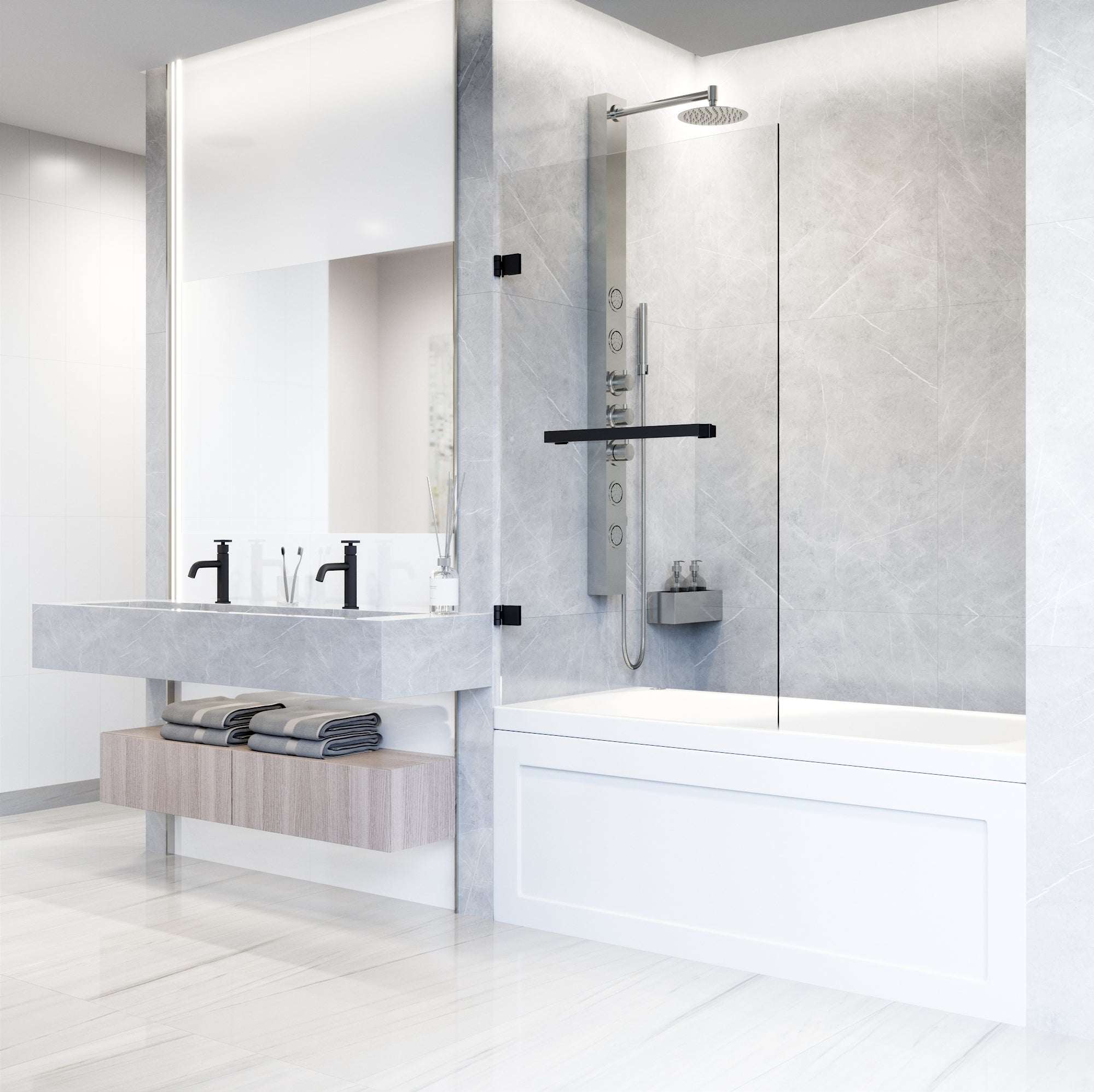 Rialto – 34 in. W X 58 in. H Frameless Hinged Tub Door with 5/16