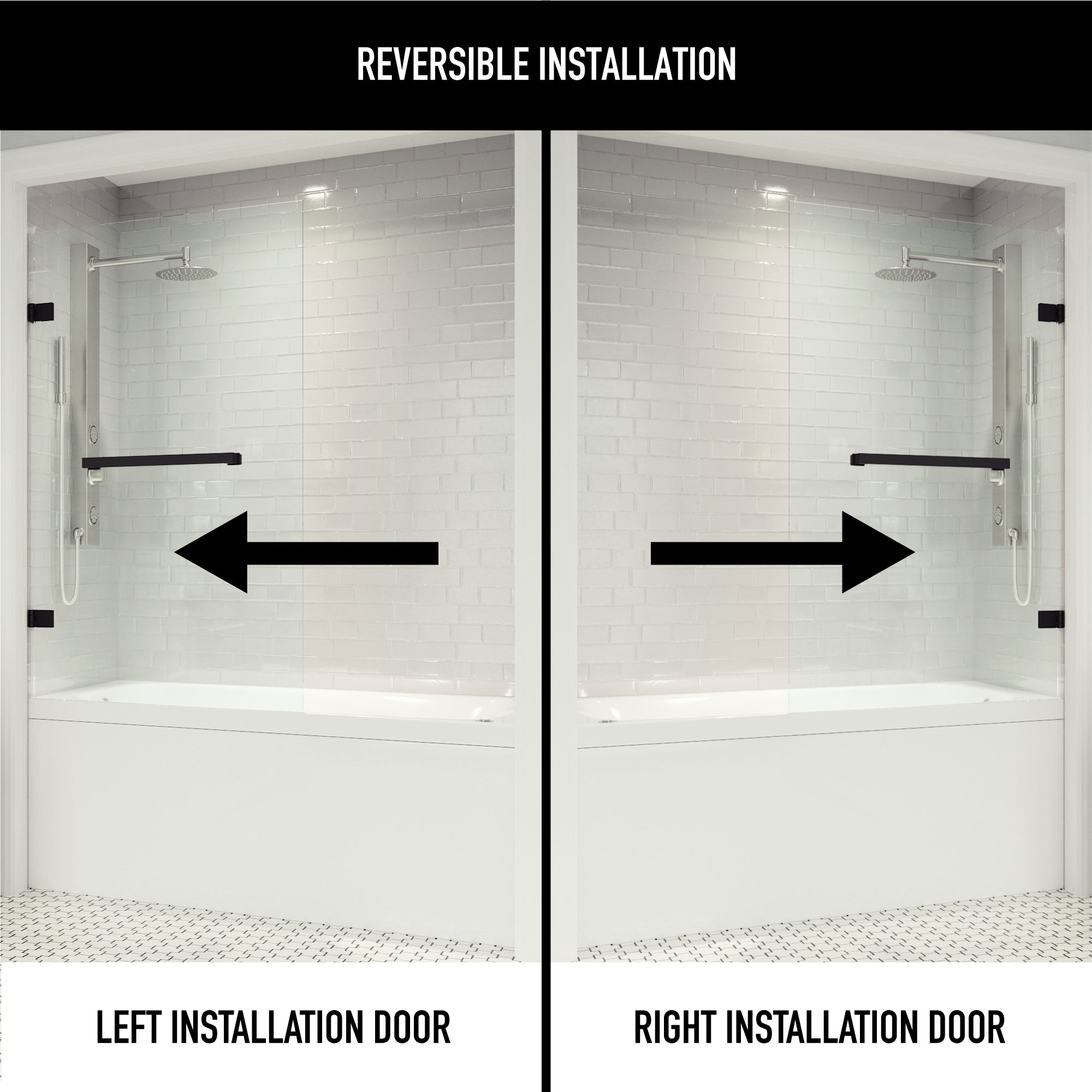 Rialto – 34 in. W X 58 in. H Frameless Hinged Tub Door with 5/16