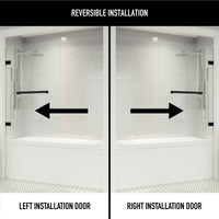 Rialto 34 in. W x 58 in. H Hinged Frameless Tub Door in Matte Black with 5/16 in. (8mm) Clear Glass and Cass 3-Piece Bath Hardware Set