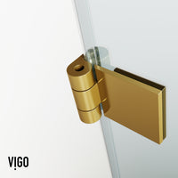 Rialto 34 in. W x 58 in. H Hinged Frameless Tub Door in Matte Brushed Gold with 5/16 in. (8mm) Clear Glass and Arden 3-Piece Bath Hardware Set
