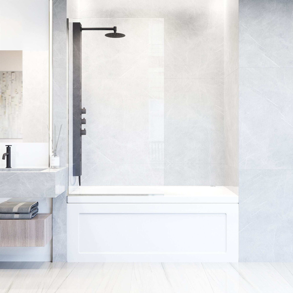 VIGO Meridian Zenith 34 x 62 in. Semi-Framed Fixed Tub Screen with Clear/Fluted Tempered Glass