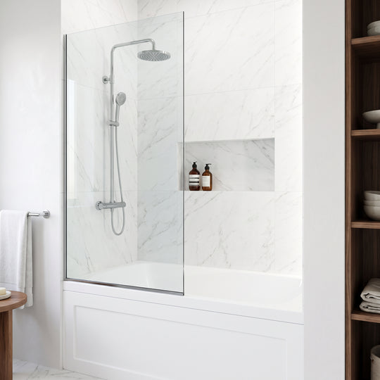 VIGO Meridian Zenith 34 x 62 in. Semi-Framed Fixed Tub Screen with Clear/Fluted Tempered Glass