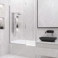 VIGO Meridian Zenith 34 x 62 in. Semi-Framed Fixed Tub Screen with Clear/Fluted Tempered Glass
