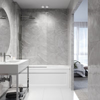 Zenith 34 in. W x 62 in. H Frameless Fixed Tub Screen in Chrome with 3/8 in. (10mm) Clear Glass and Meridian 4-Piece Bath Hardware Set