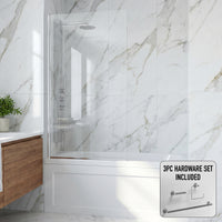 Zenith 34 in. W x 62 in. H Frameless Fixed Tub Screen in Chrome with 3/8 in. (10mm) Clear Glass and Arden 3-Piece Bath Hardware Set