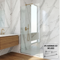 Zenith 34 in. W x 74 in. H Frameless Fixed Shower Screen Door and Satro 3-Piece Bath Hardware Set in Chrome