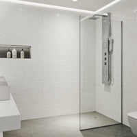 Zenith 34 in. W x 74 in. H Frameless Fixed Shower Screen Door and Satro 3-Piece Bath Hardware Set in Chrome