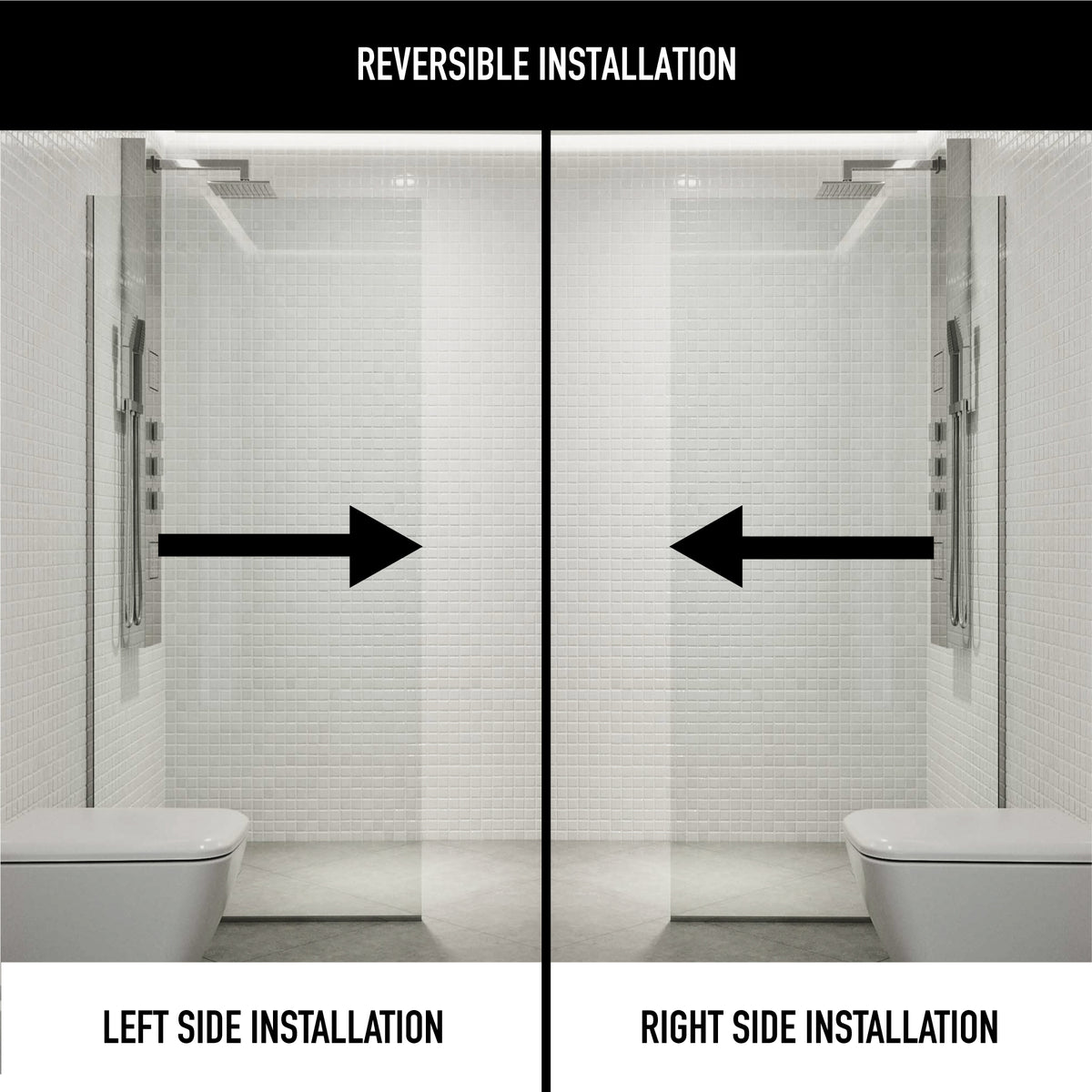 Zenith 34 in. W x 74 in. H Frameless Fixed Shower Screen Door and Meridian 4-Piece Bath Hardware Set in Chrome