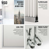 VIGO Meridian Zenith 34 x 62 in. Semi-Framed Fixed Tub Screen with Clear/Fluted Tempered Glass
