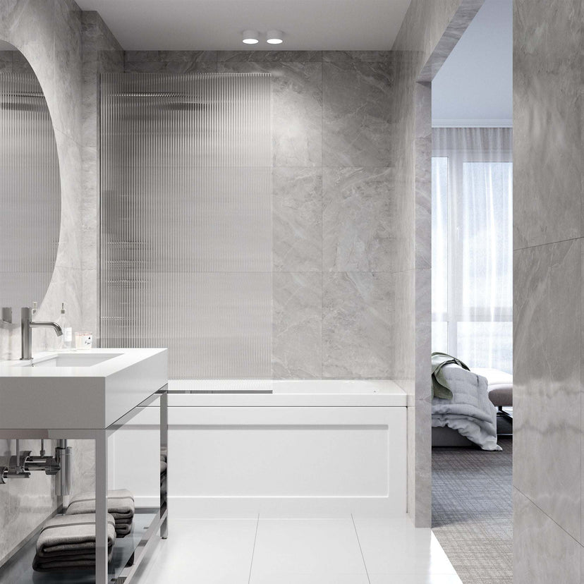 VIGO Meridian Zenith 34 x 62 in. Semi-Framed Fixed Tub Screen with Clear/Fluted Tempered Glass