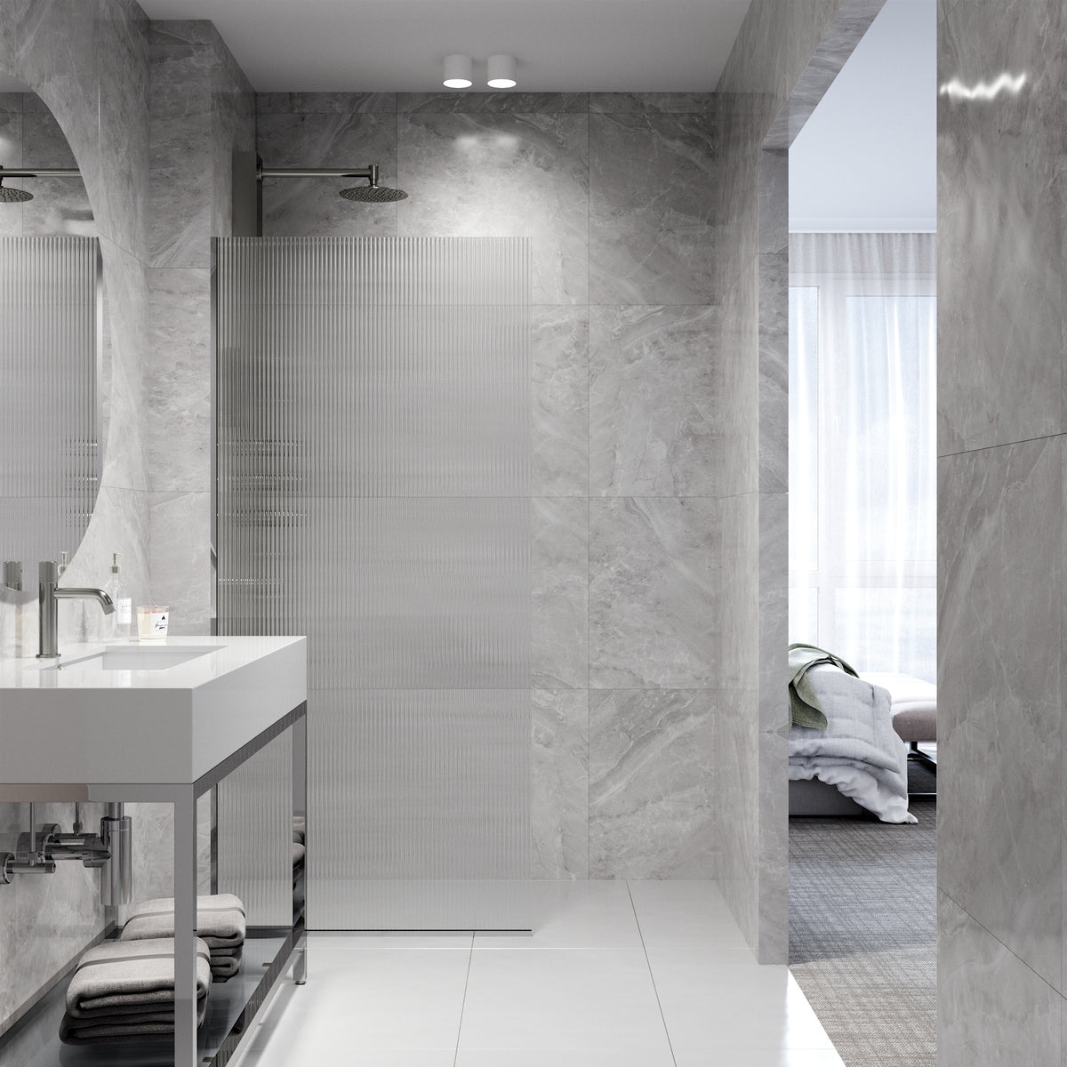 Meridian Zenith 34 x 74 in. Semi-Framed Fixed Shower Screen