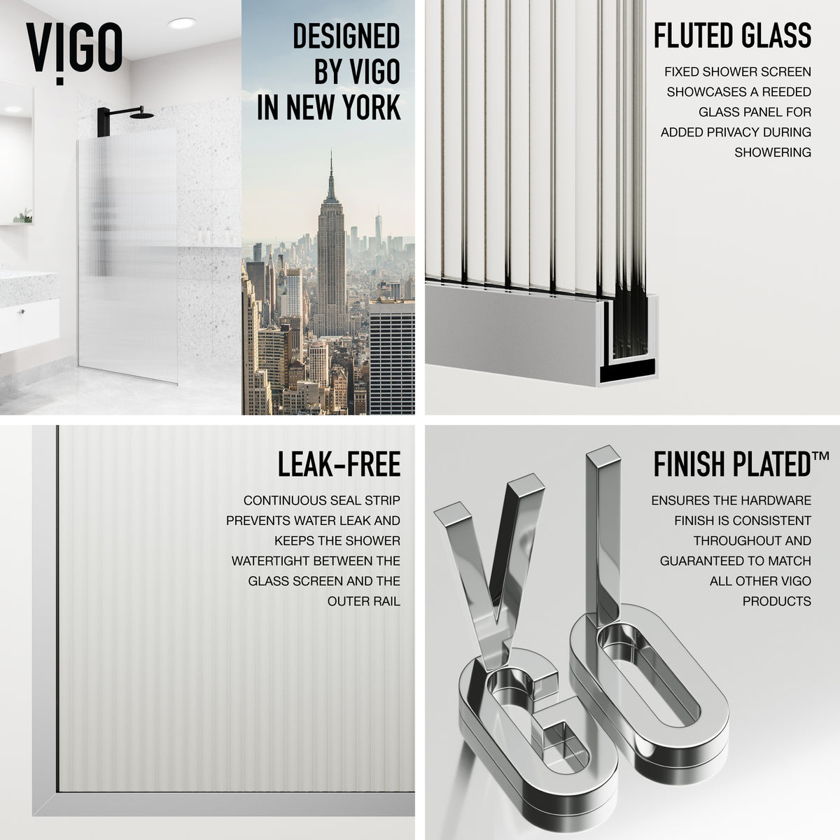 Meridian Zenith 34 x 74 in. Semi-Framed Fixed Shower Screen