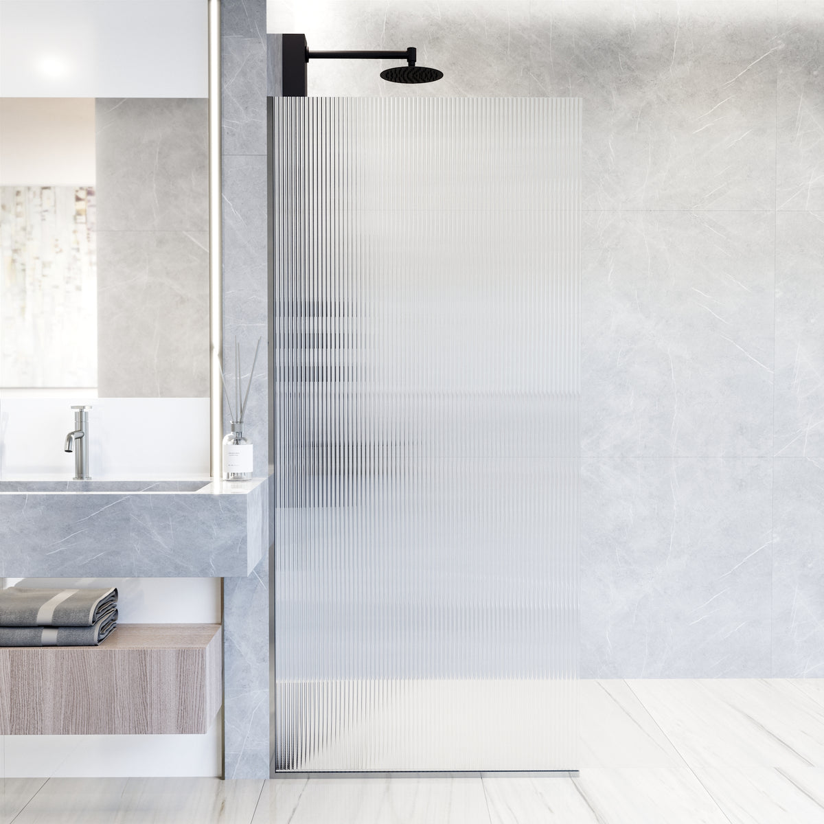 Meridian Zenith 34 x 74 in. Semi-Framed Fixed Shower Screen