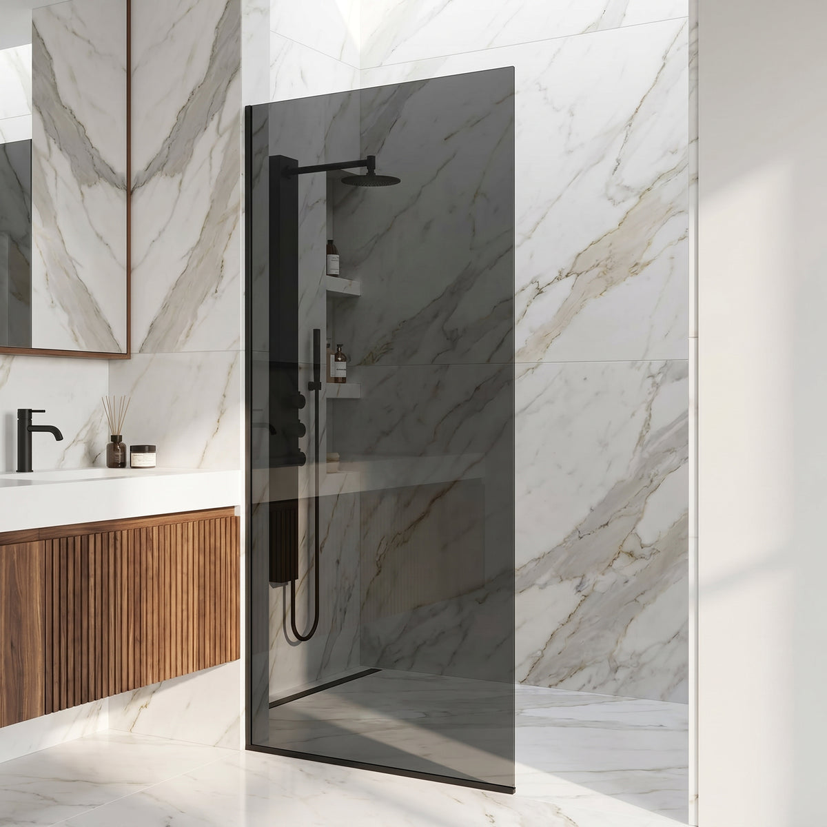 Meridian Zenith 34 x 74 in. Semi-Framed Fixed Shower Screen