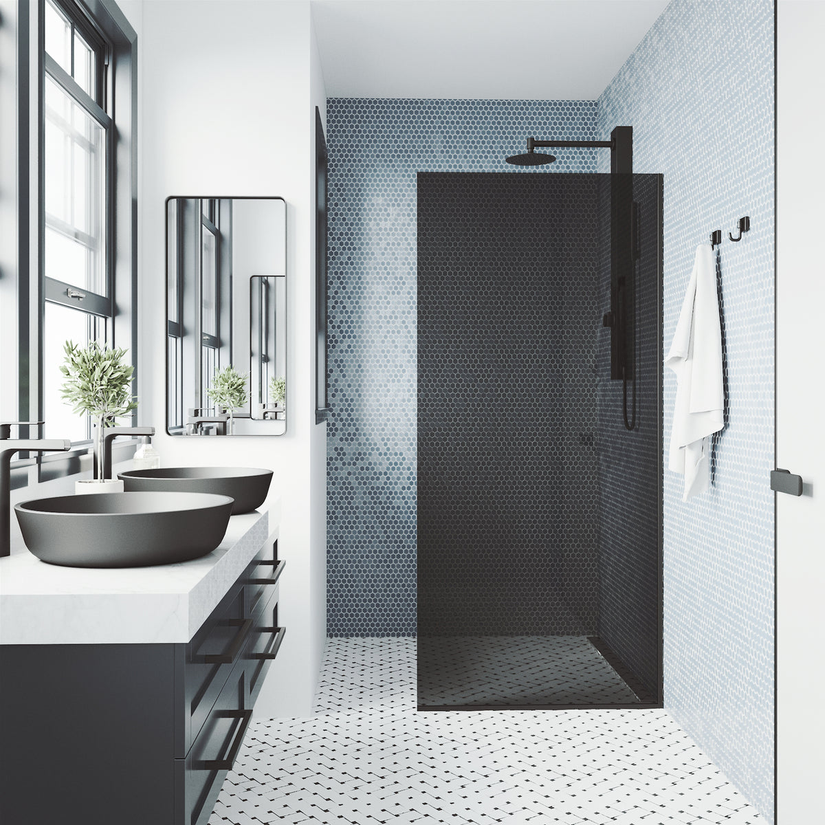 Meridian Zenith 34 x 74 in. Semi-Framed Fixed Shower Screen