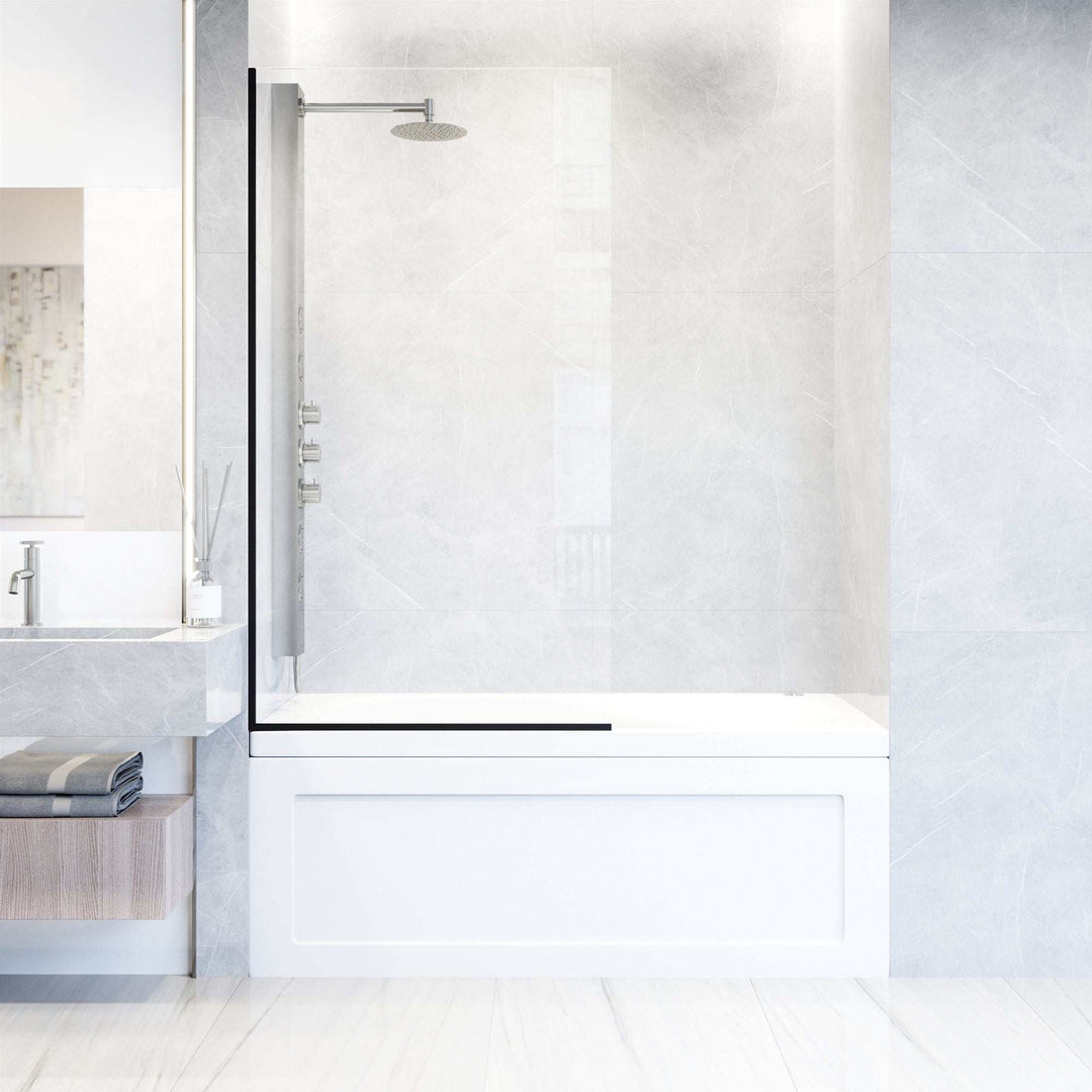 VIGO Meridian Zenith 34 x 62 in. Semi-Framed Fixed Tub Screen with Clear/Fluted Tempered Glass