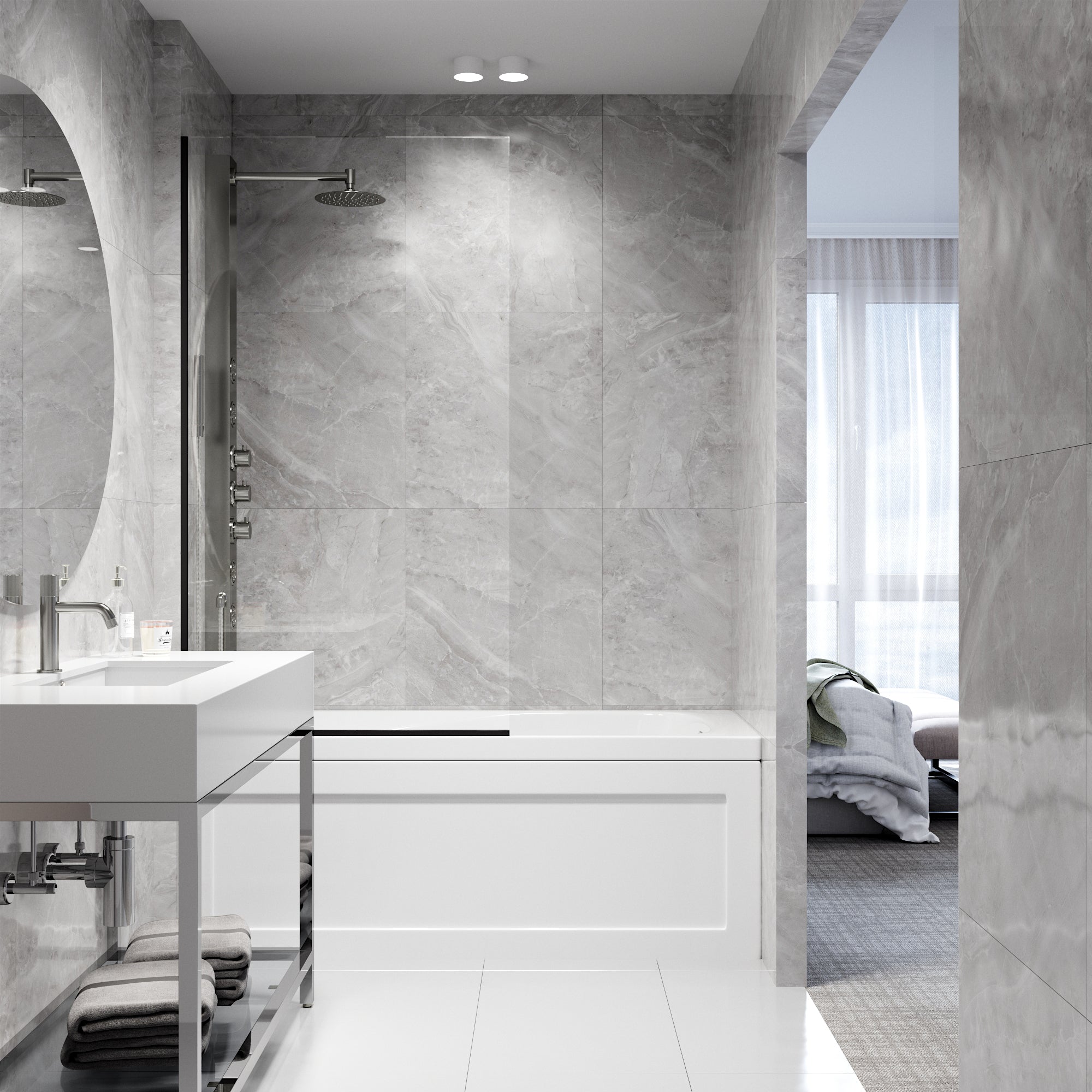 Zenith – 34 in. W X 62 in. H Frameless Fixed Bathtub Screen with 3