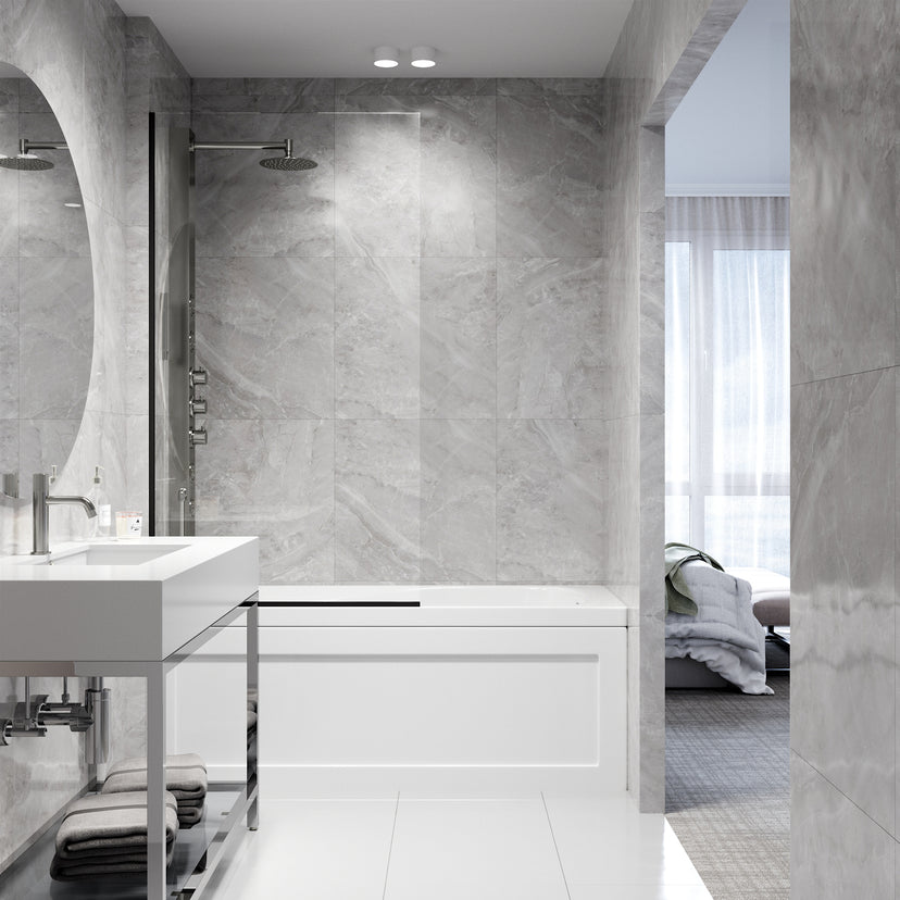 VIGO Meridian Zenith 34 x 62 in. Semi-Framed Fixed Tub Screen with Clear/Fluted Tempered Glass
