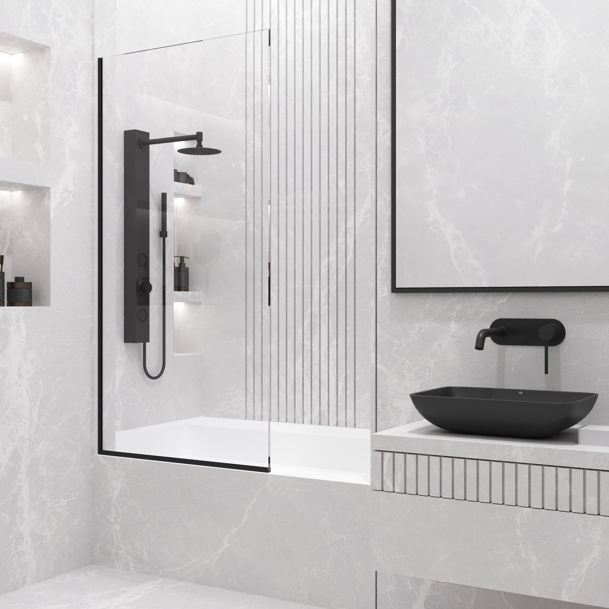 Zenith – 34 in. W X 62 in. H Frameless Fixed Bathtub Screen with 3