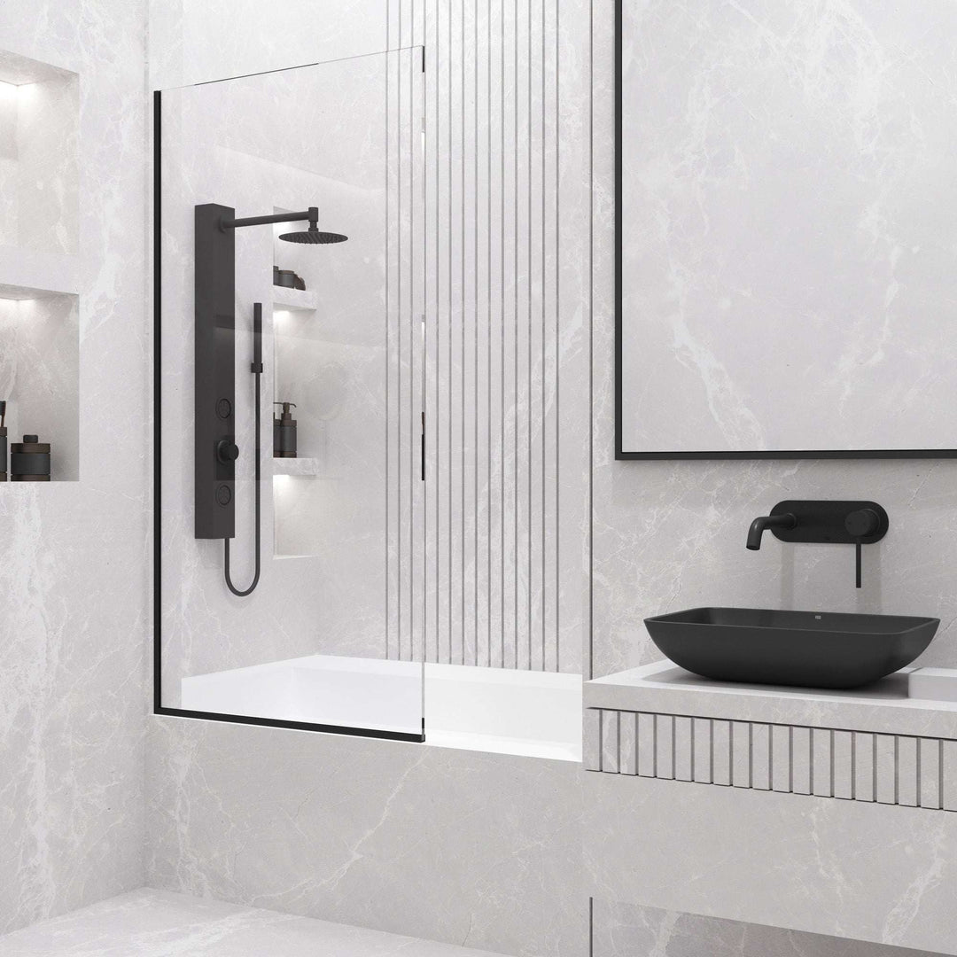 VIGO Meridian Zenith 34 x 62 in. Semi-Framed Fixed Tub Screen with Clear/Fluted Tempered Glass